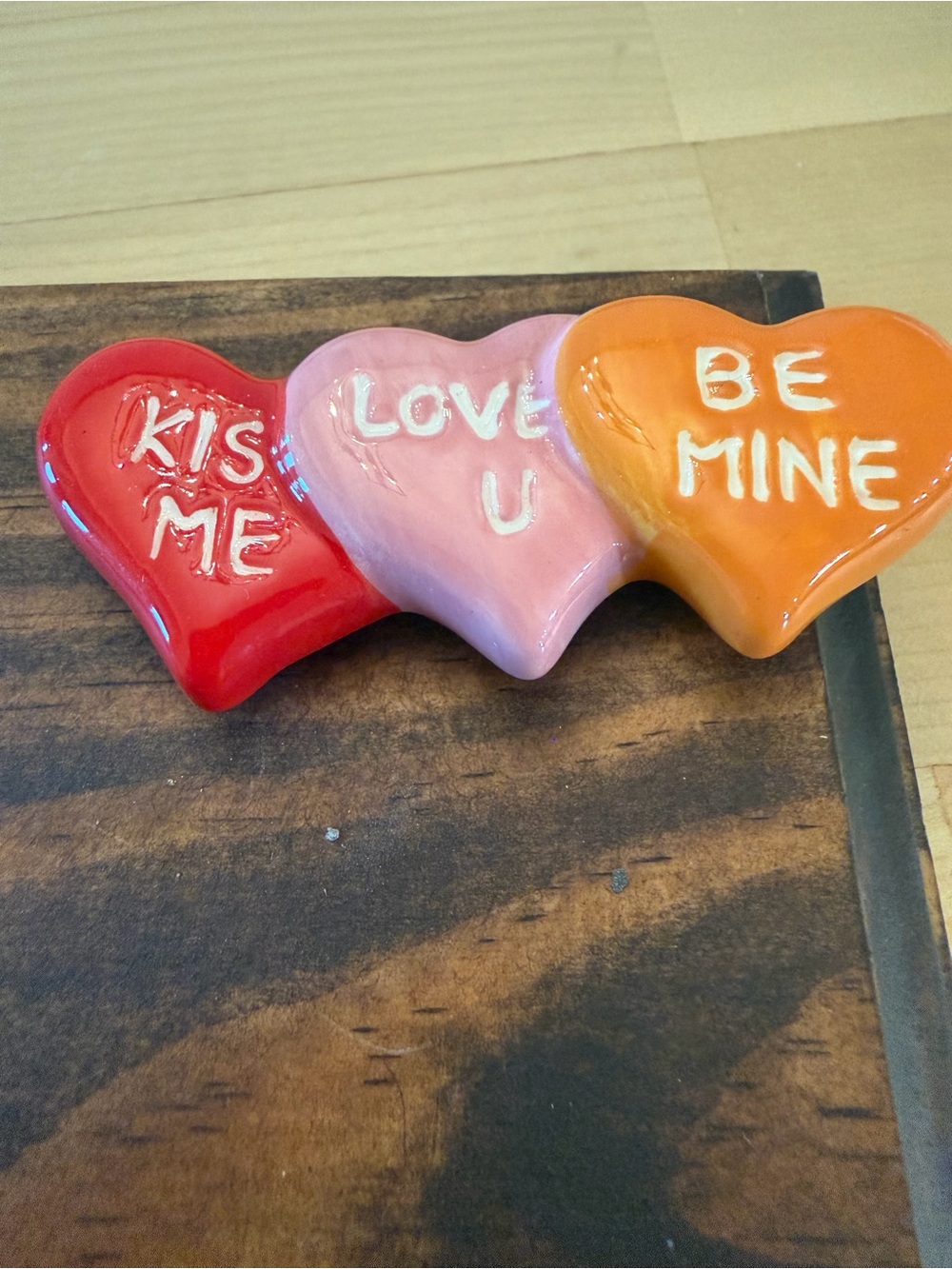 Nora Fleming Ceramic Heart Trio - Red, Pink & Orange Conversation Hearts mini